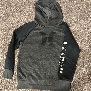 Hurley Dark Gray Hoodie with Two-Tone Design and Large Logo